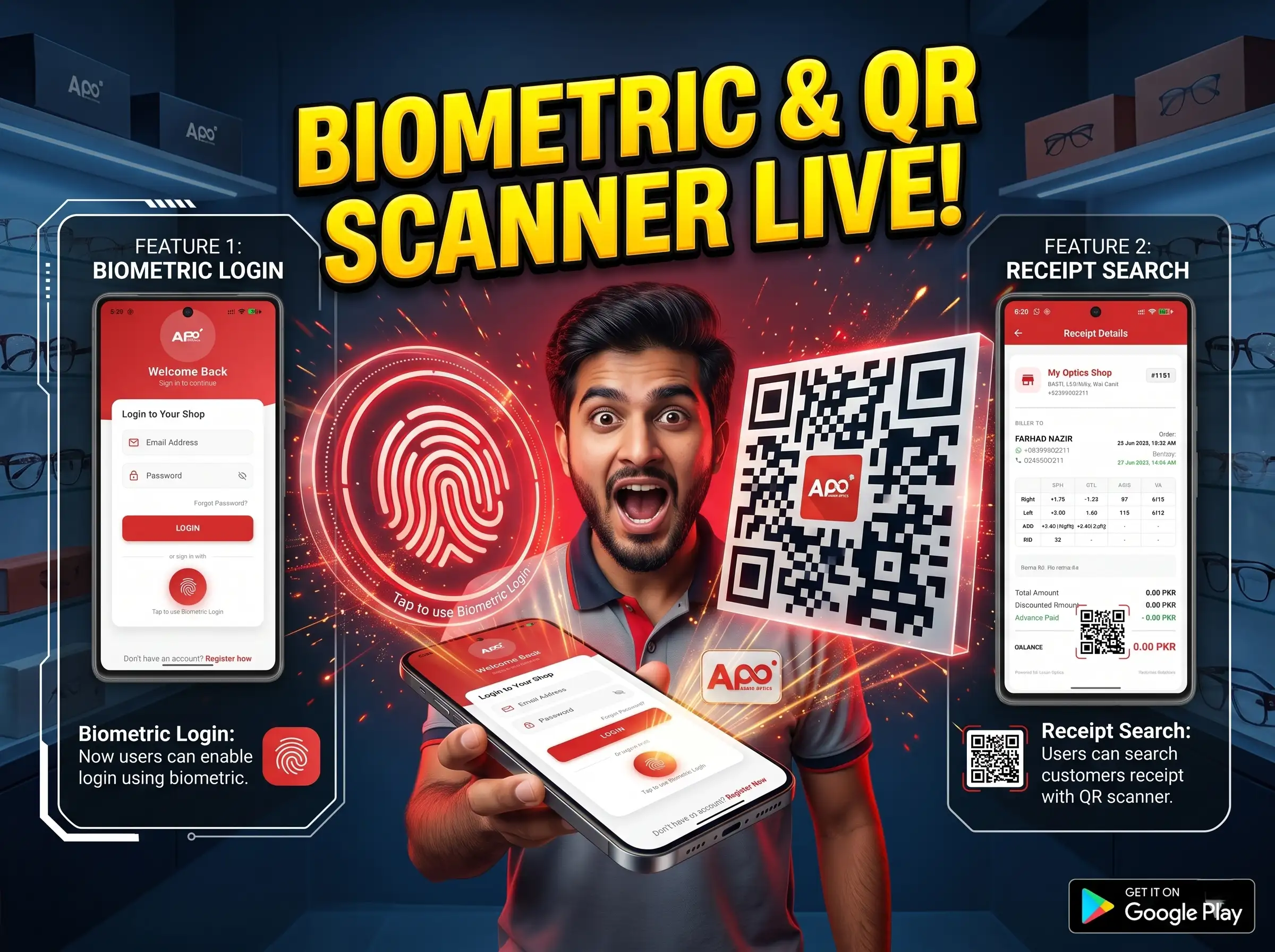 Biometric secure vault login and QR customer scanner demonstration
