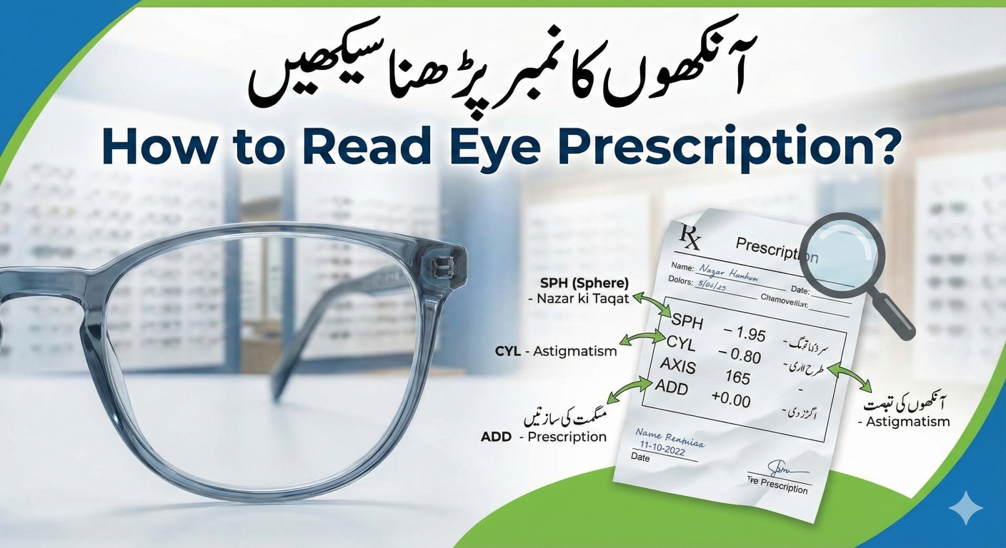 A complete guide on how to read your eye prescription including SPH, CYL, and AXIS values, explained by Asaan Optics app for patients.